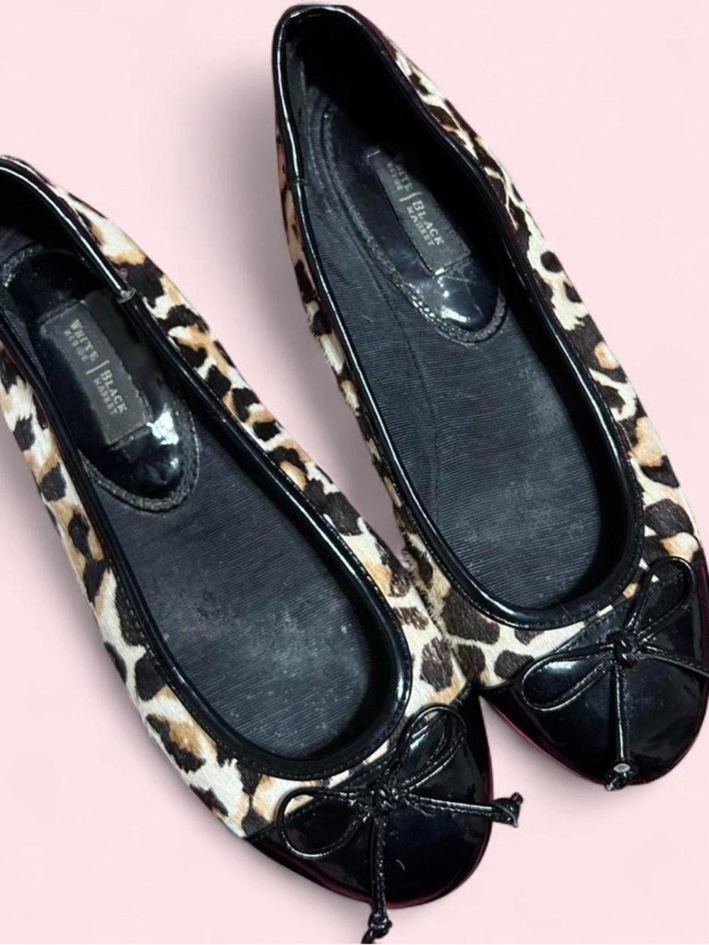 Leopard Ballet Flats with Black Patent Cap Toe